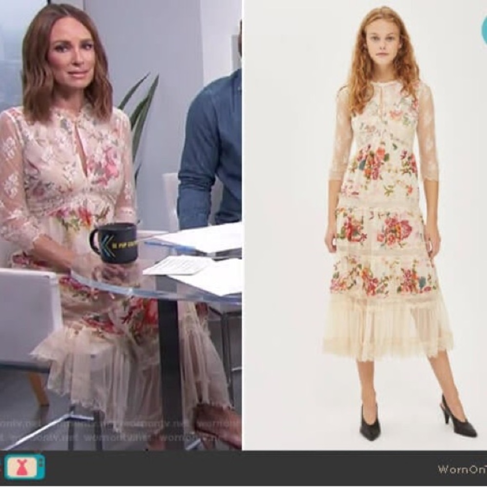 Topshop Cream Floral Midi Dress